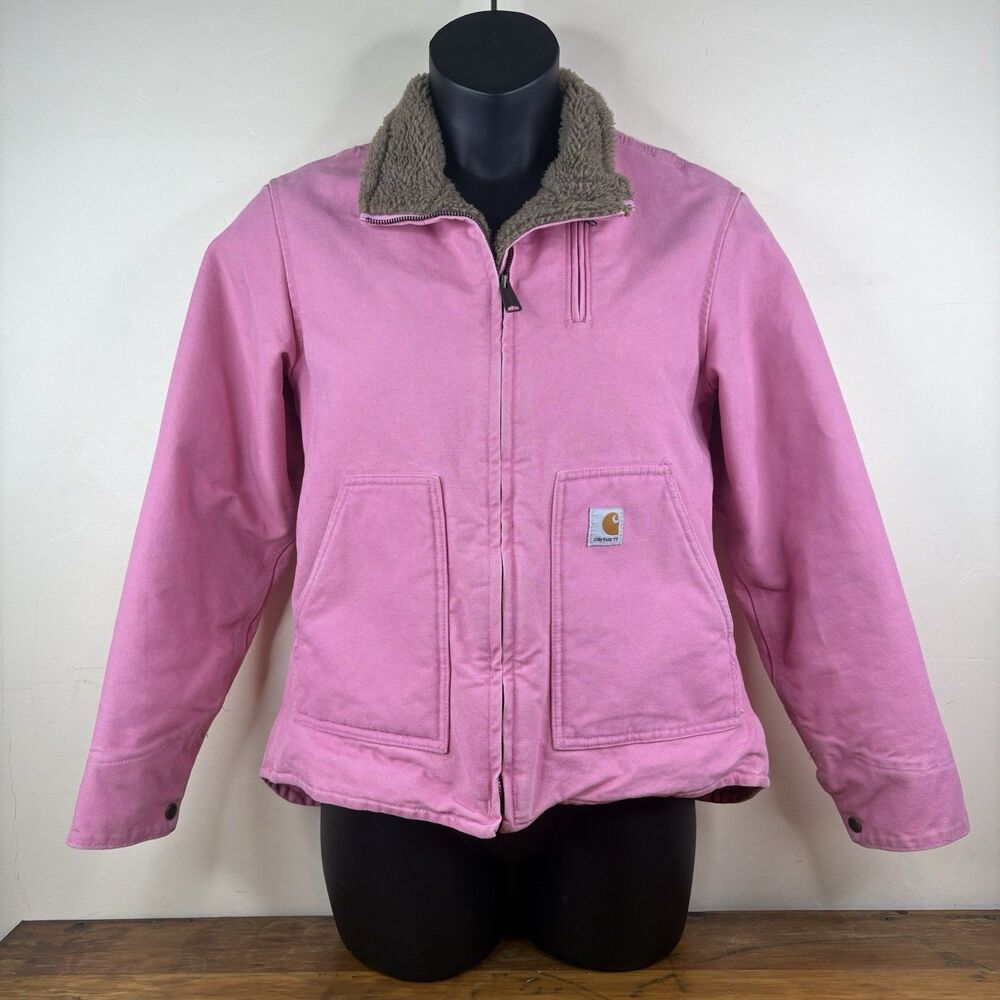 Vintage Carhartt Womens M Pink Sherpa Canyon Jacket WJ022 Canvas Bomber Medium